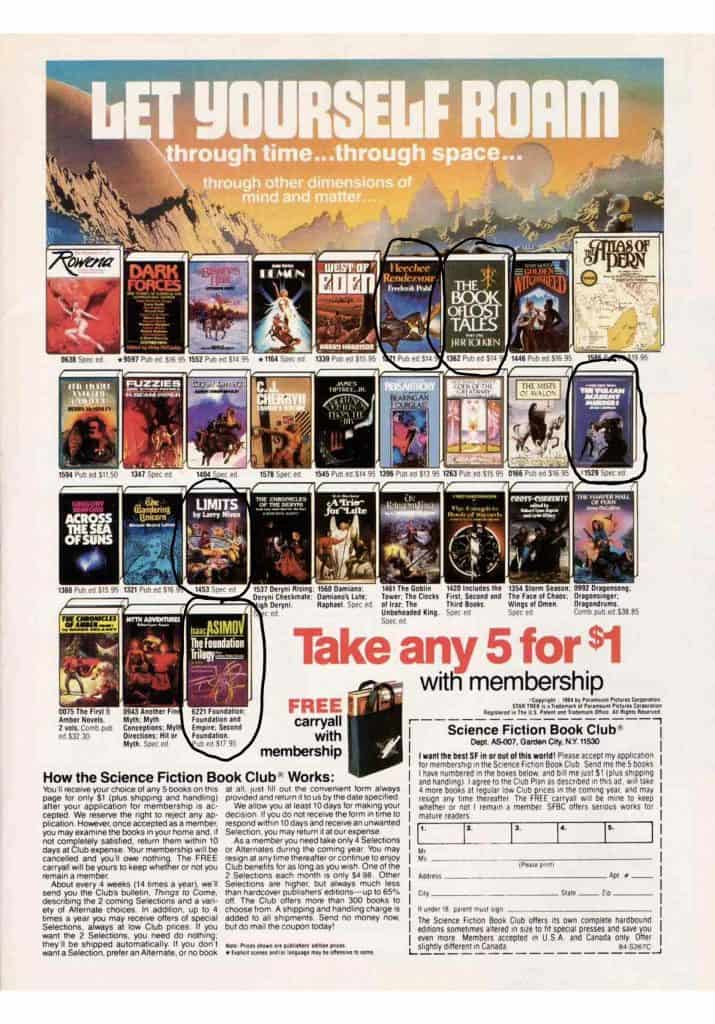 Science Fiction Book Club ad from Epic Magazine 1984